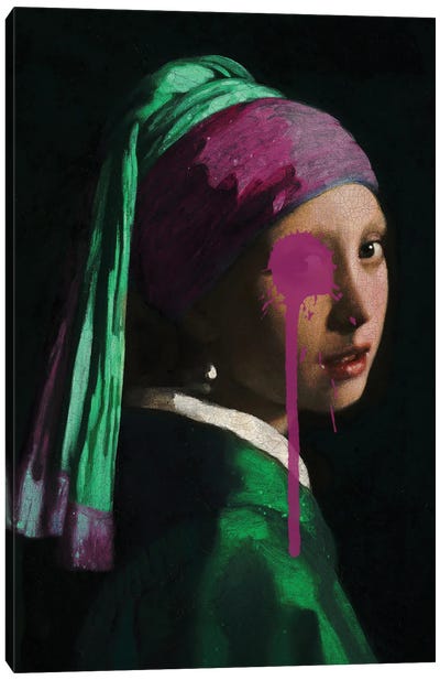 Splash Paint In The Wrong Place Canvas Art Print - Girl with a Pearl Earring Reimagined