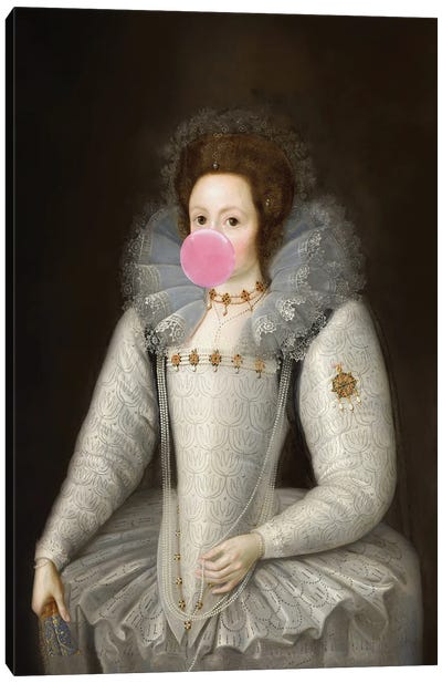 Woman Portrait With Bubblegum V Canvas Art Print - Historical Fashion Art