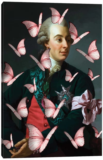 Nobleman Portrait Butterfly Collage XX Canvas Art Print - Historical Fashion Art