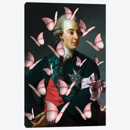 Nobleman Portrait Butterfly Collage XX Canvas Print #BFD224} by Bona Fidesa Canvas Artwork