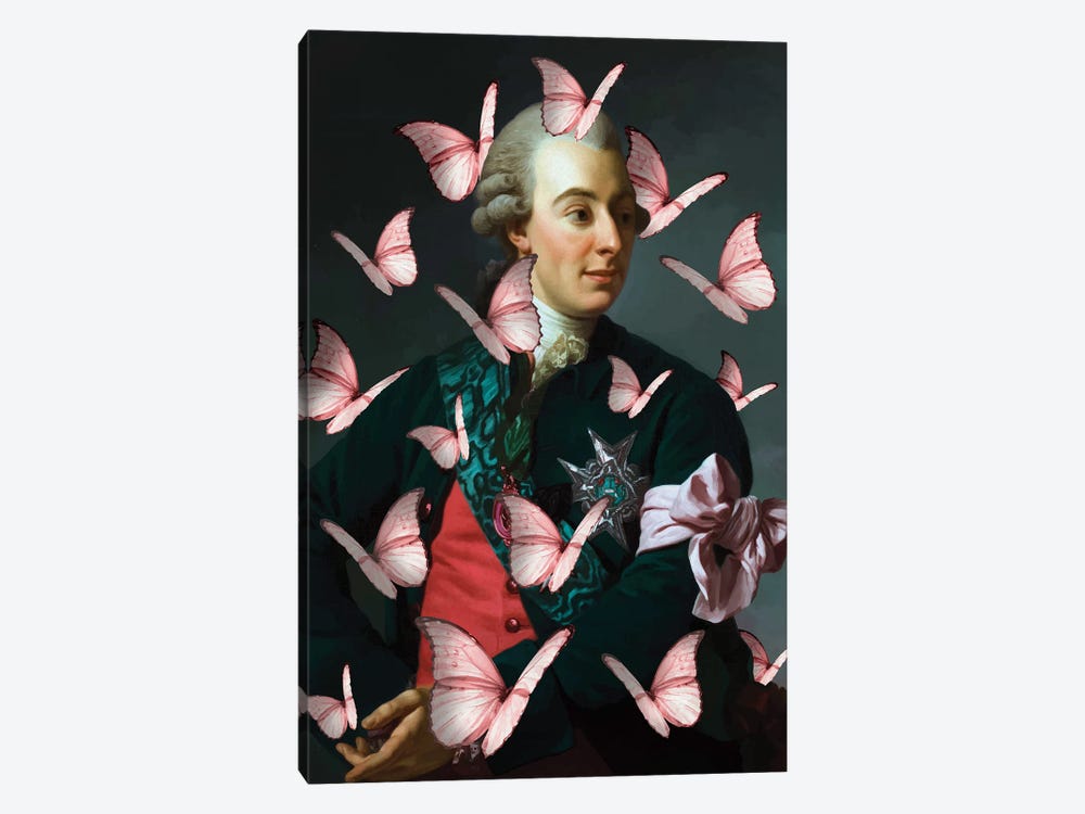 Nobleman Portrait Butterfly Collage XX by Bona Fidesa 1-piece Canvas Art