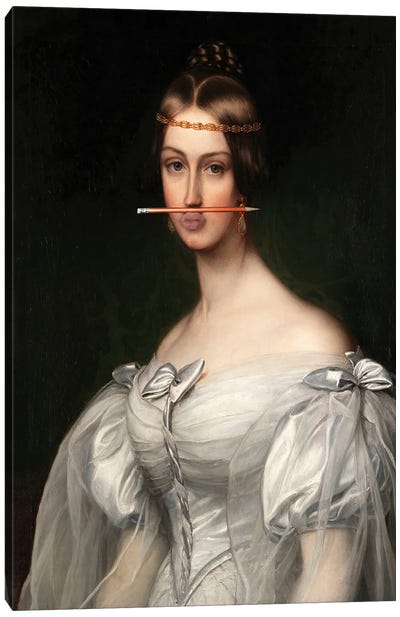 Pen On Woman Lips Canvas Art Print - Bona Fidesa