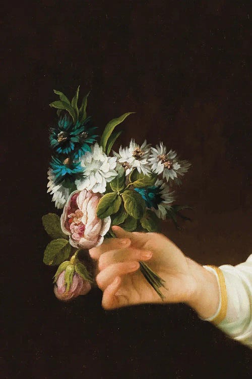 Hand Holding Flower - Vintage Detail Painting