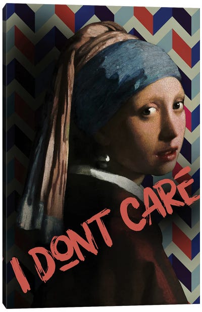 I Don't Care Canvas Art Print - Girl with a Pearl Earring Reimagined