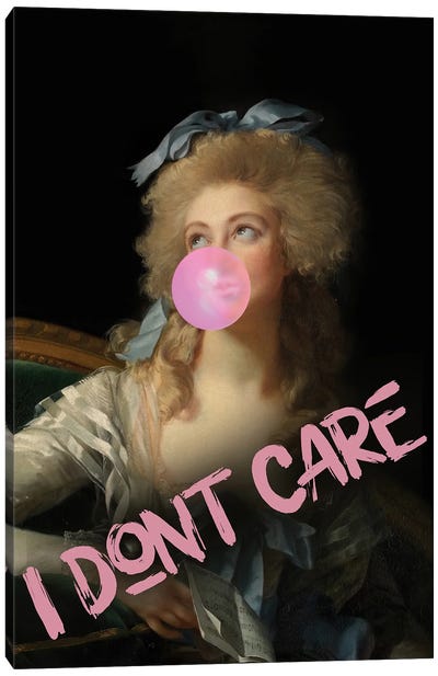 Vintage Portrait - I Don't Care Canvas Art Print - Bubble Gum