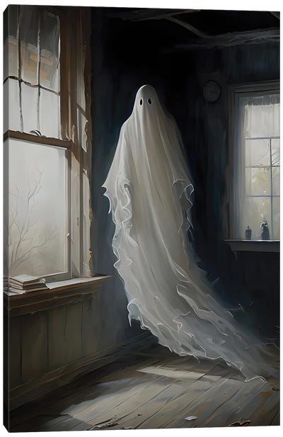 Ghost Haunting Abandoned House Canvas Art Print - Ghost Art