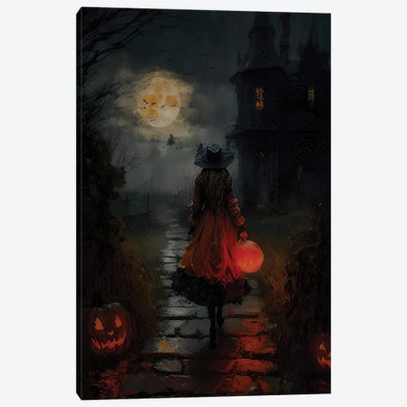 Halloween On A Moonlit Fall Night Canvas Print #BFD638} by Bona Fidesa Canvas Artwork