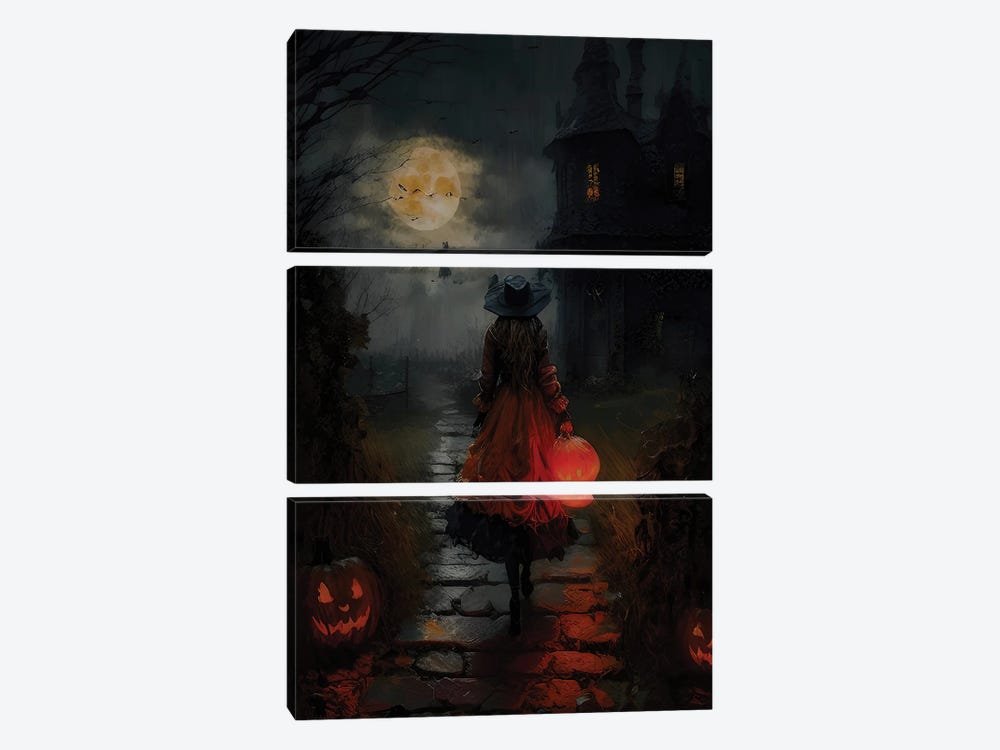 Halloween On A Moonlit Fall Night by Bona Fidesa 3-piece Canvas Wall Art