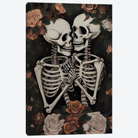 Gothic Romantic Skeleton Couple Canvas Print #BFD652} by Bona Fidesa Canvas Artwork
