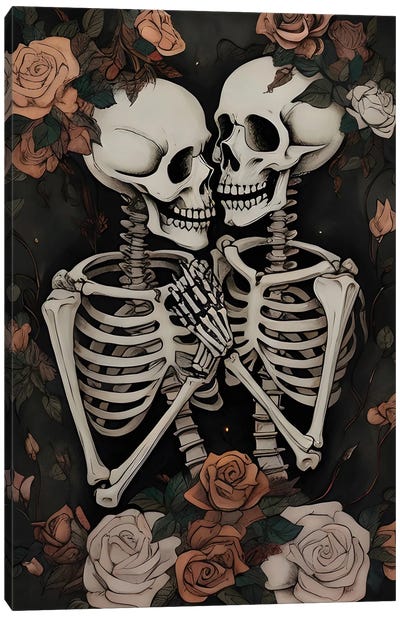 Gothic Romantic Skeleton Couple Canvas Art Print - Bona Fidesa