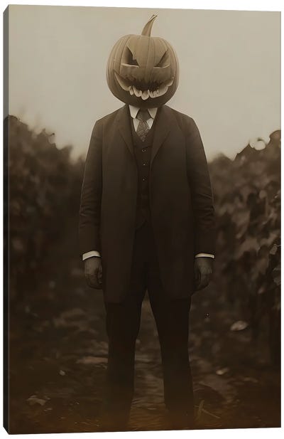 Pumpkin Man In Patch Canvas Art Print - Monster Art