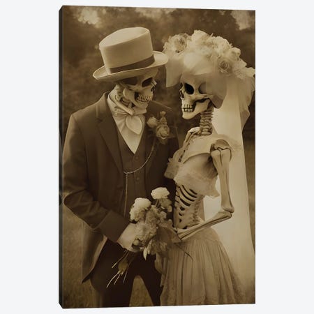 Romantic Skeleton Couple Canvas Print #BFD668} by Bona Fidesa Art Print