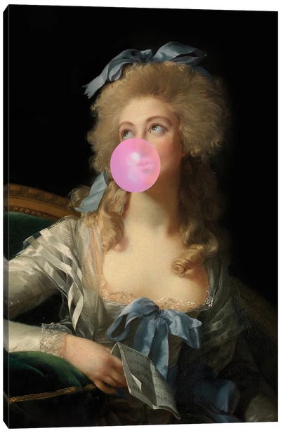 Bubblegum Woman Portrait Canvas Art Print - Humor Art