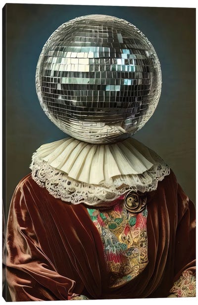 Disco Ball Collage Portrait Canvas Art Print - Office Humor