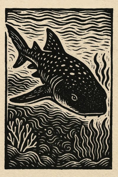Whale Shark Linocut by Bona Fidesa art print