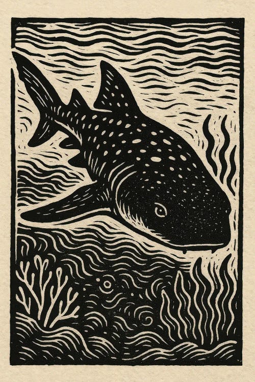 Whale Shark Linocut by Bona Fidesa wall art