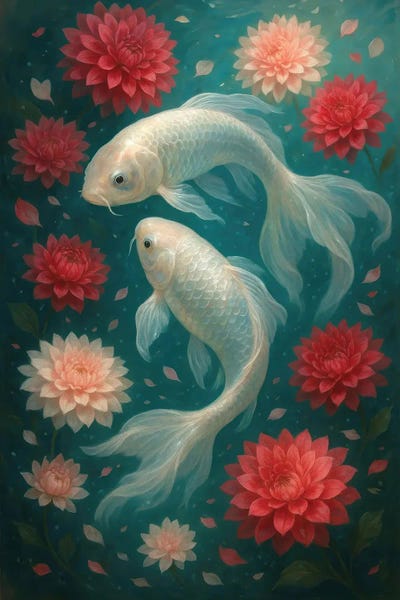 Koi Fish With Flowers by Bona Fidesa multi panel art