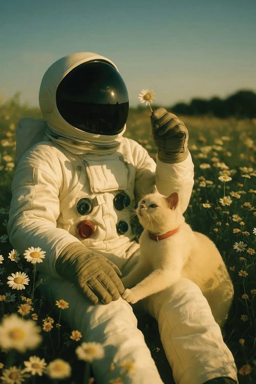 Astronaut With Cat In Field