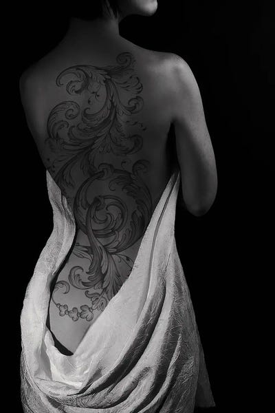 Portrait Of Sexy Woman With Back Tattoo by Bona Fidesa framed wall art