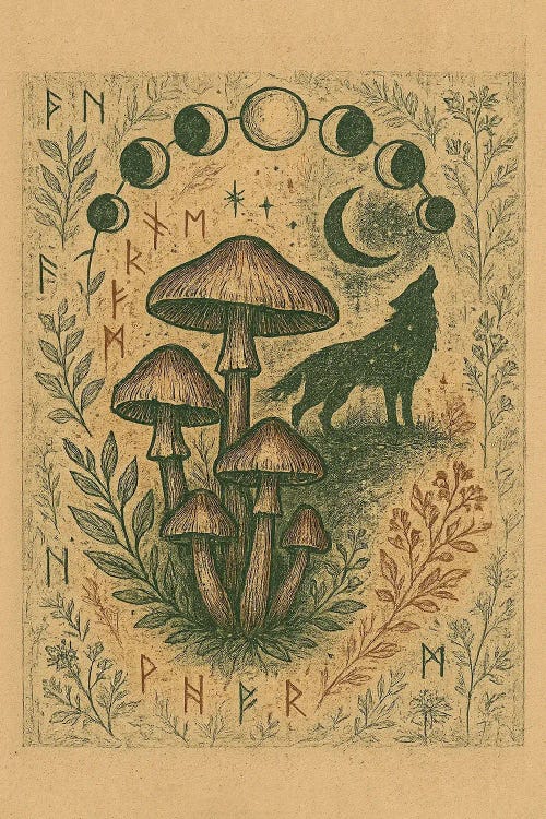 Mushrooms And Moon Phases by Bona Fidesa wall art