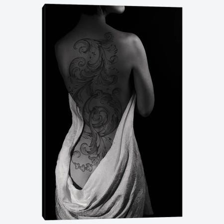 Portrait Of Sexy Woman With Back Tattoo Canvas Print #BFD90} by Bona Fidesa Canvas Artwork