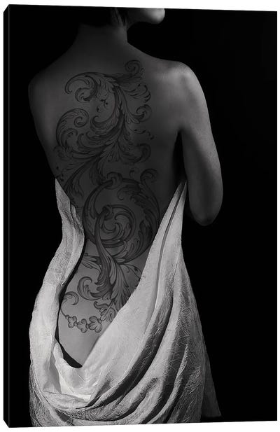 Portrait Of Sexy Woman With Back Tattoo Canvas Art Print - Bona Fidesa