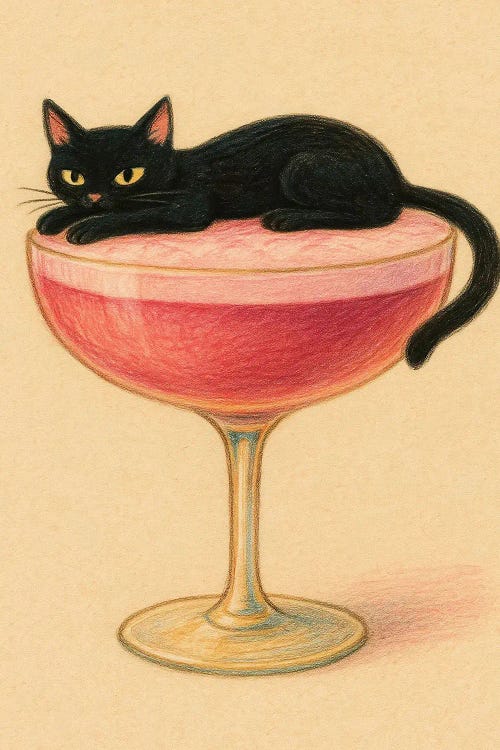 Black Cat On Cocktail Glass