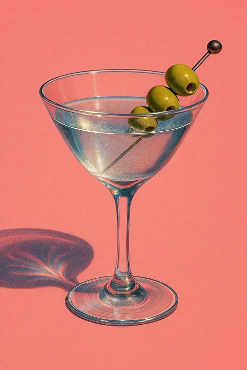 Martini With Green Olives On Pink by Bona Fidesa wall art