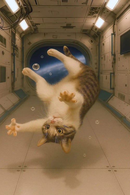 Floating Cat In Space Station