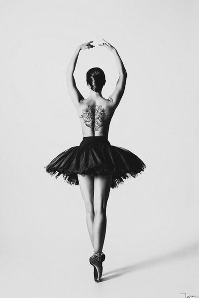 Back Tattooed Ballerina Portrait by Bona Fidesa framed canvas print