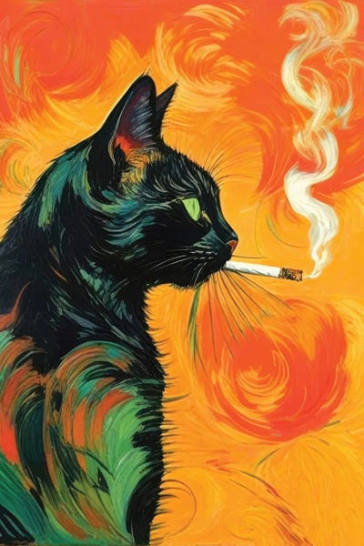 Smoking Cat by Bona Fidesa framed canvas print