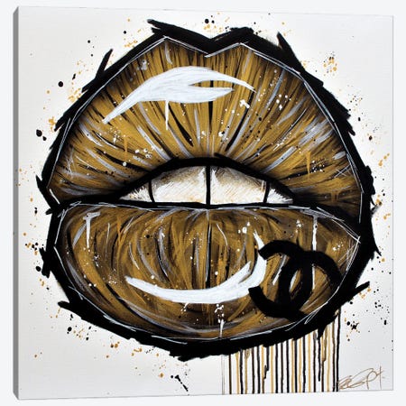Gold Chanel Lips Canvas Print #BGC37} by Brian Garcia Canvas Art Print