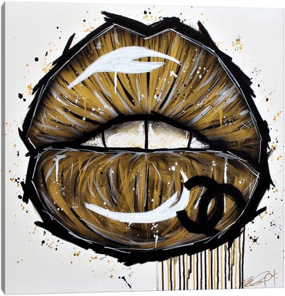 Gold Chanel Lips Canvas Art Print - Brian Garcia