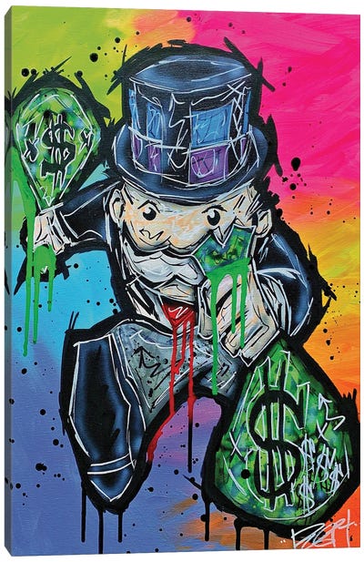 Money Bags Canvas Art Print - Street Art & Graffiti