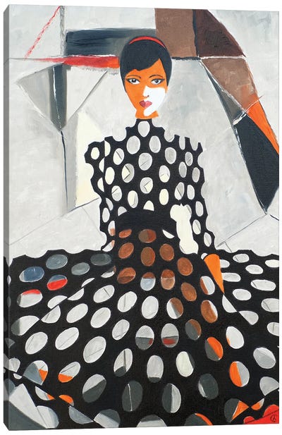 Woman In Polka Dot Dress Canvas Art Print - Graphic Fashion