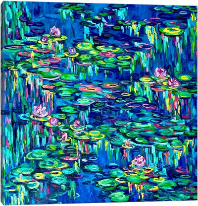Water Lily Raindrops Canvas Art Print - Julia Borg