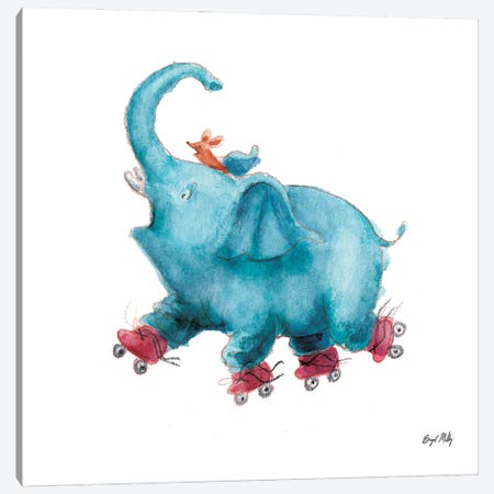 Elephant On Roller Skates Canvas Print #BGM10} by Brigid Malloy Canvas Wall Art