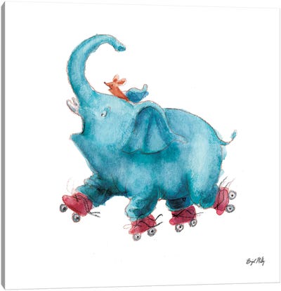 Elephant On Roller Skates Canvas Art Print - Brigid Malloy