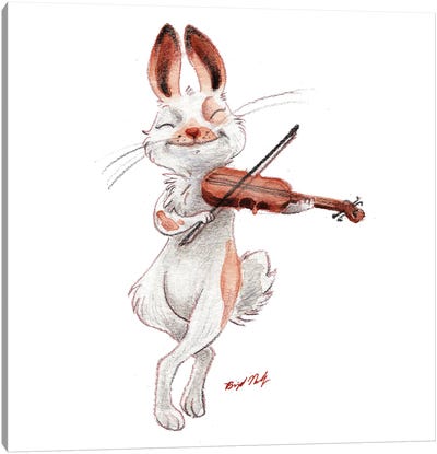 Bunny Playing Violin Canvas Art Print - Violin Art