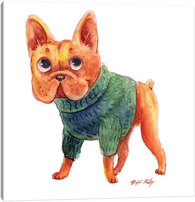 French Bulldog In Green Sweater Canvas Art Print - Brigid Malloy
