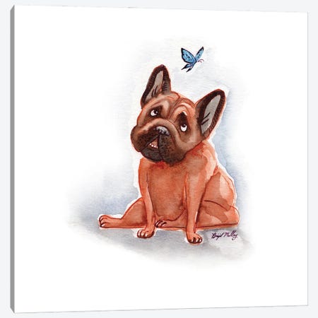 French Bulldog With Blue Butterfly Canvas Print #BGM16} by Brigid Malloy Canvas Art Print