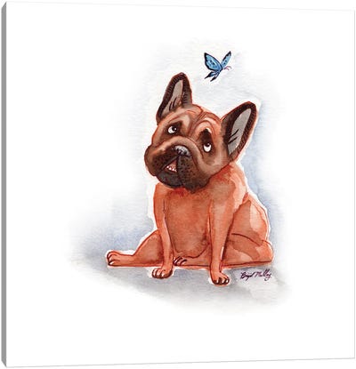 French Bulldog With Blue Butterfly Canvas Art Print