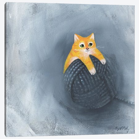 Orange Cat On Ball Of Yarn Canvas Print #BGM17} by Brigid Malloy Canvas Art Print