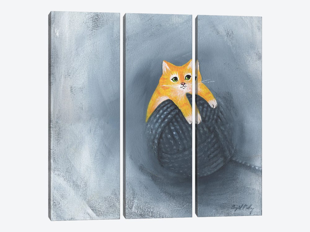 Orange Cat On Ball Of Yarn by Brigid Malloy 3-piece Canvas Art Print