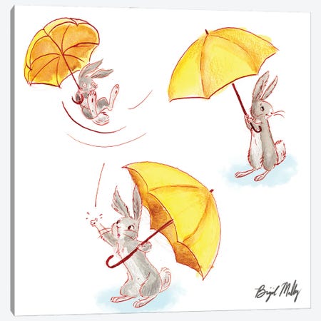 Rabbit With Yellow Umbrella Canvas Print #BGM27} by Brigid Malloy Canvas Artwork