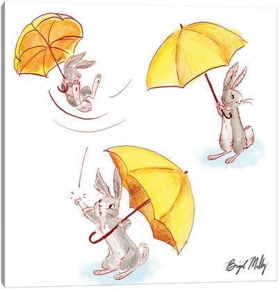 Rabbit With Yellow Umbrella Canvas Art Print - Brigid Malloy