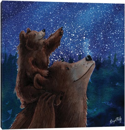Baby And Mama Bear Canvas Art Print - Kids Astronomy & Space Art