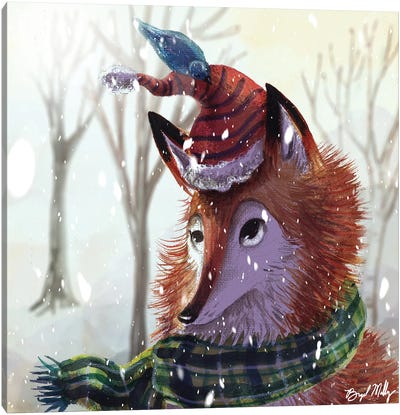 Fox And Bird Canvas Art Print - Brigid Malloy