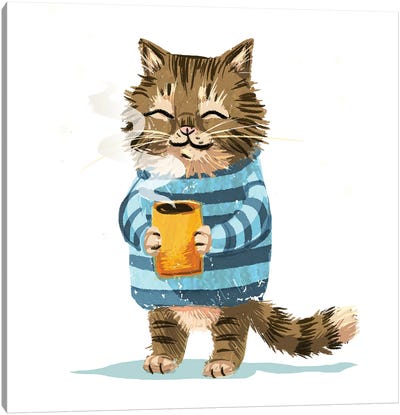 Cat And Steaming Cup Canvas Art Print - Brigid Malloy