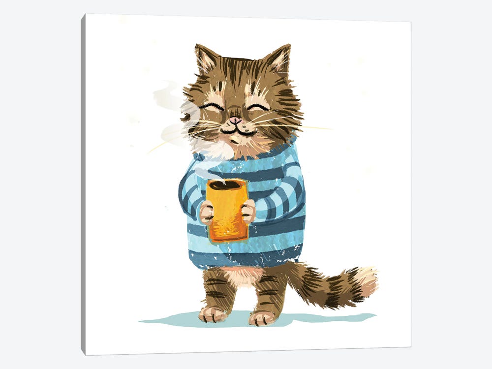 Cat And Steaming Cup 1-piece Canvas Art